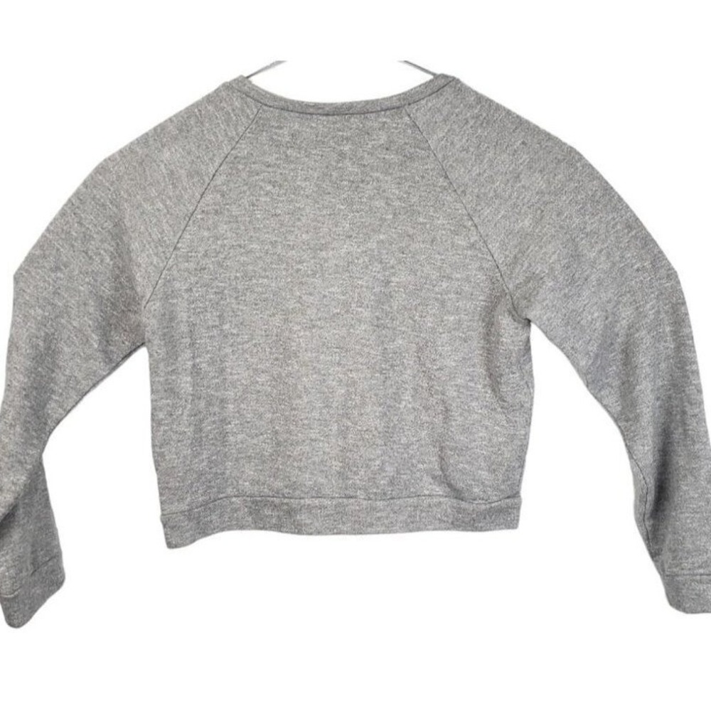 Forever 21 Womens Heather Gray Cropped Raglan Crewneck Sweatshirt Large - Picture 2 of 3